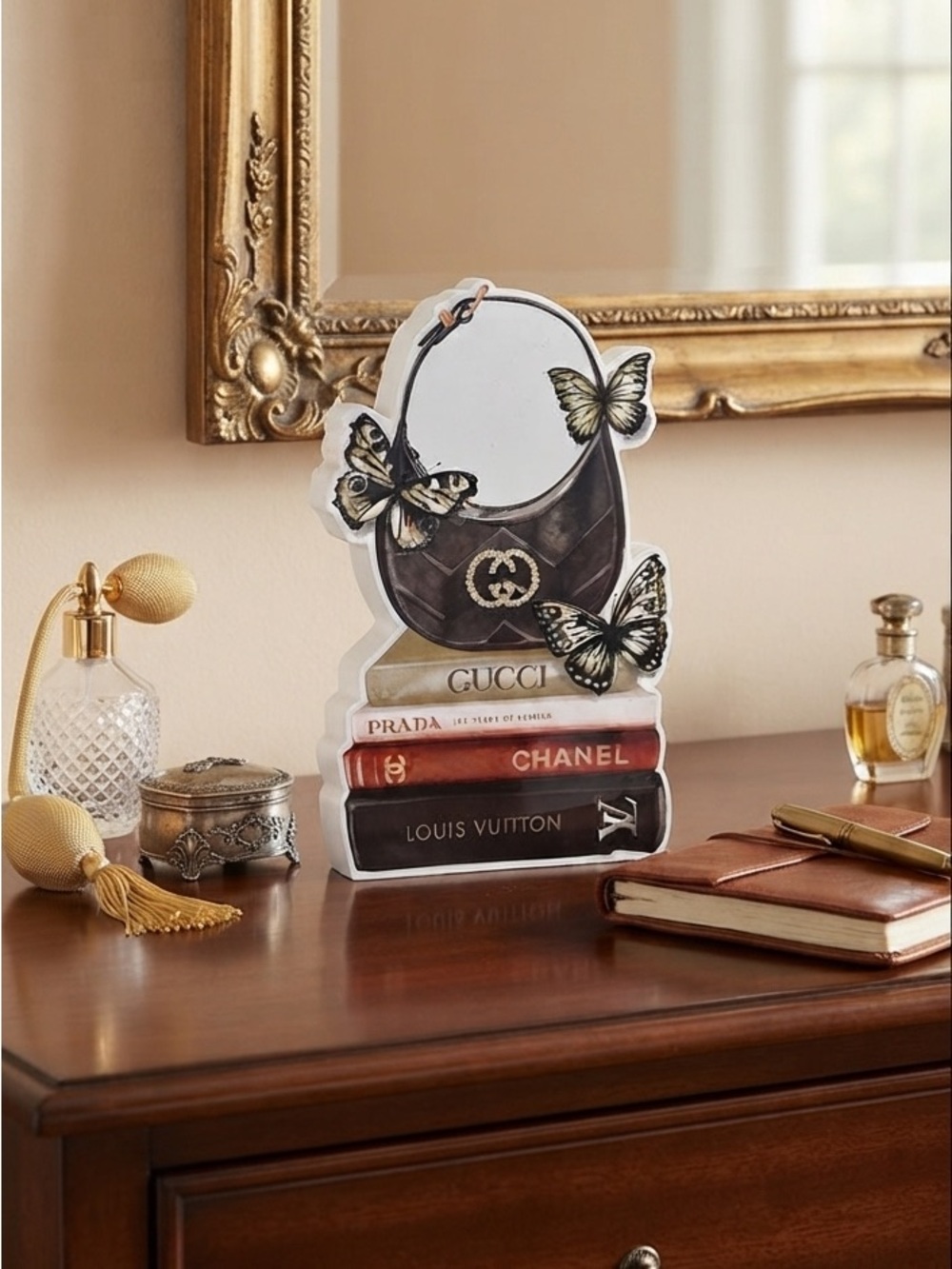 Gucci Black and Gold Butterfly Acrylic Bag Accent
